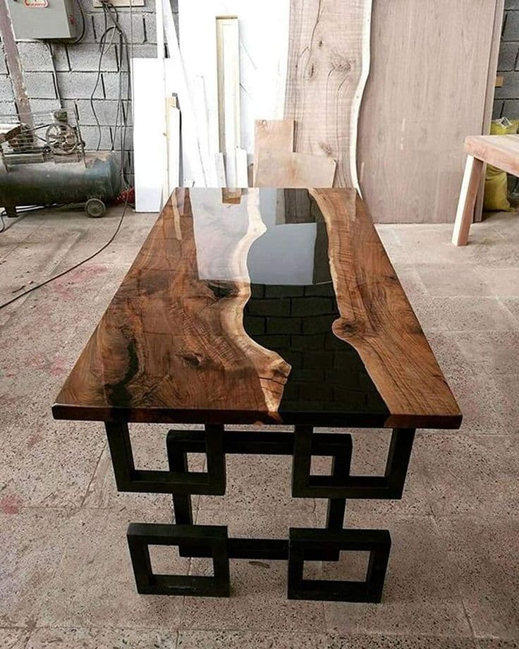 Wooden Top Metal Dining Table - Karachi Metal Art