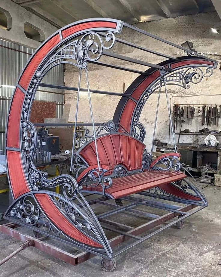 Red Metal Garden Swing - Karachi Metal Art