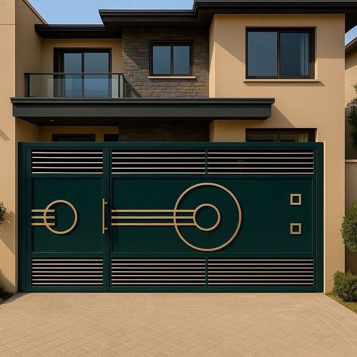 Modern Green Panel Gate - Karachi Metal Art