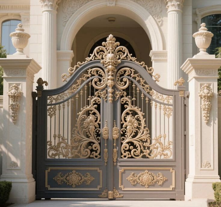 Gold Scroll Design Gate - Karachi Metal Art