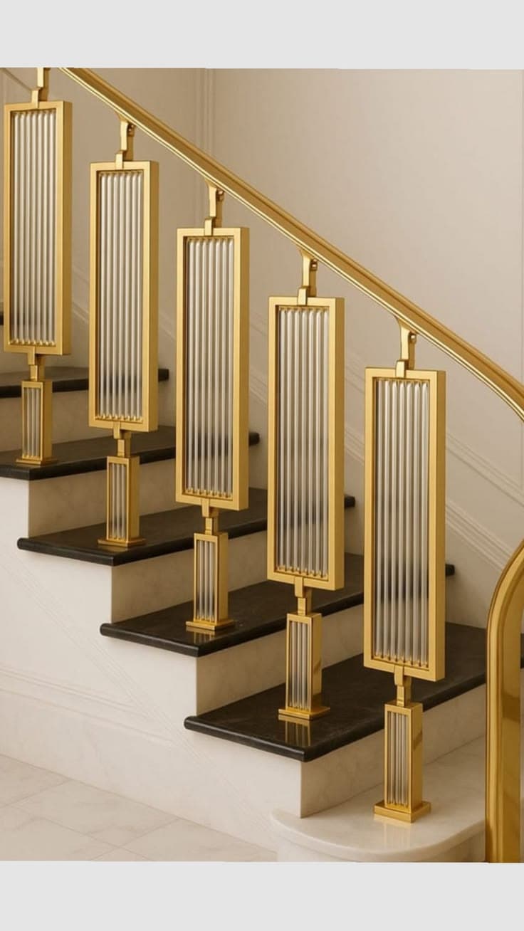 Gold Finish Stair Railing - Karachi Metal Art