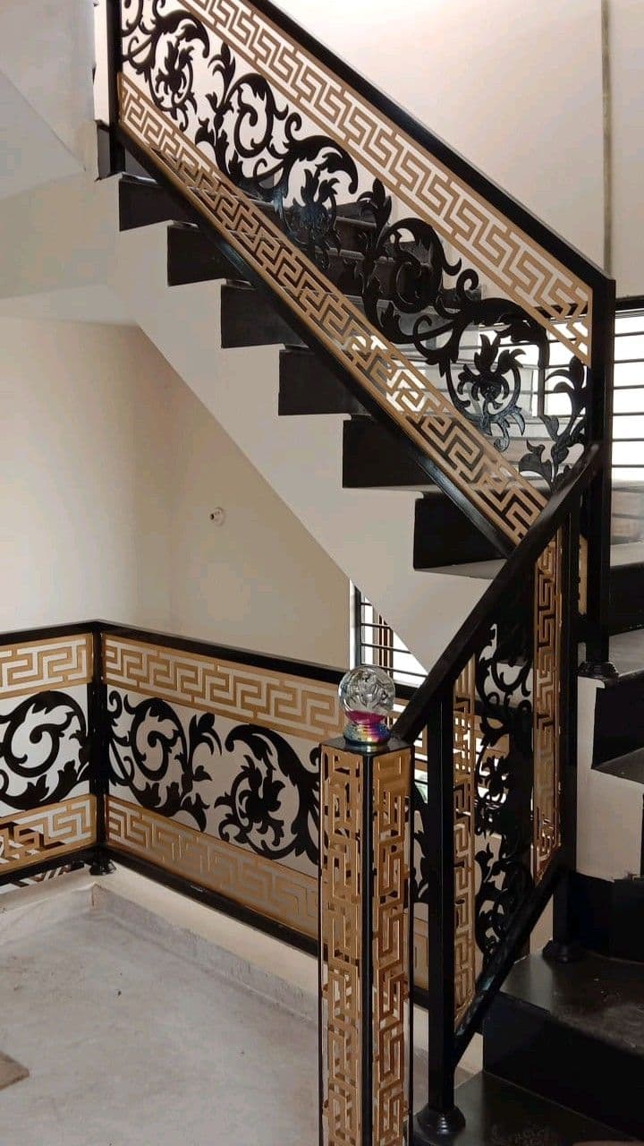 Ornate Black Stair Railing - Karachi Metal Art