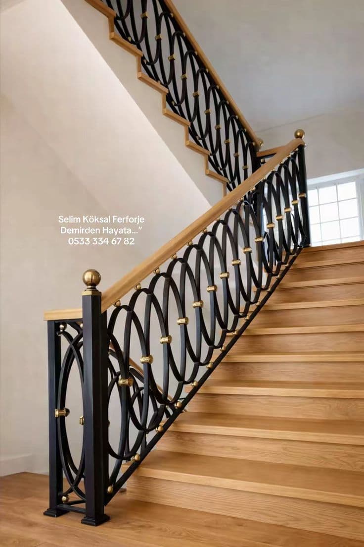 Classic Wooden Stair Railing - Karachi Metal Art