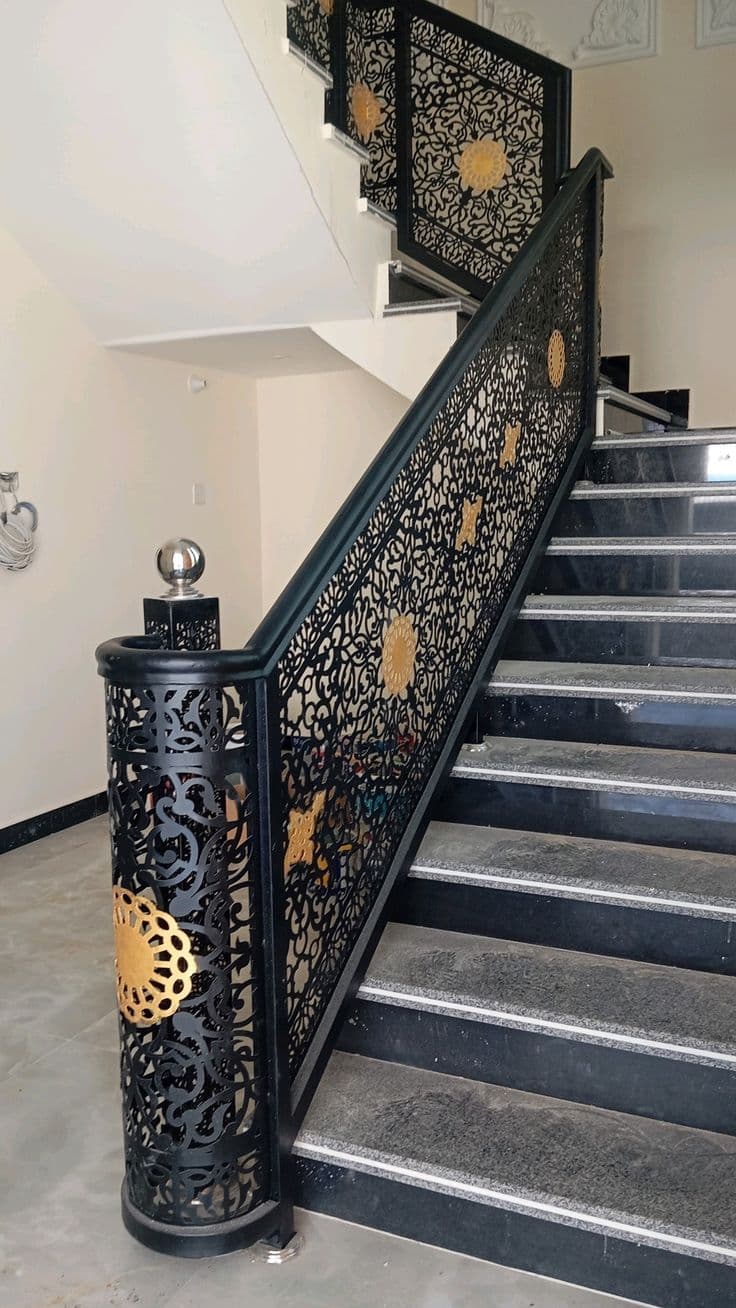 Dark Modern Stair Railing - Karachi Metal Art