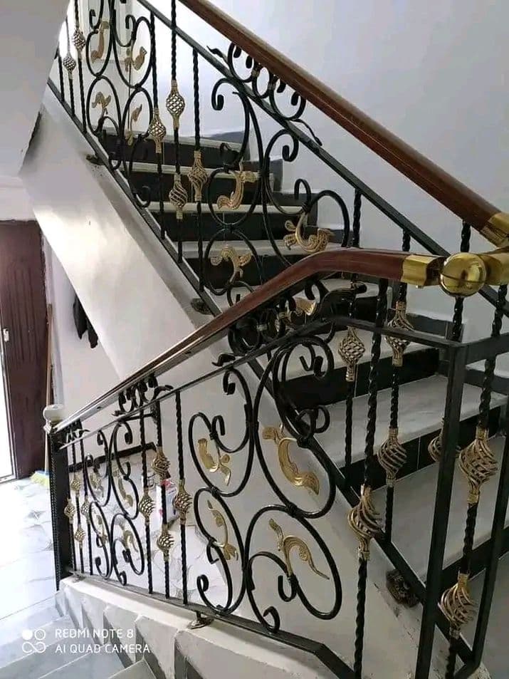 Ornate Gold Accent Stair Railing - Karachi Metal Art